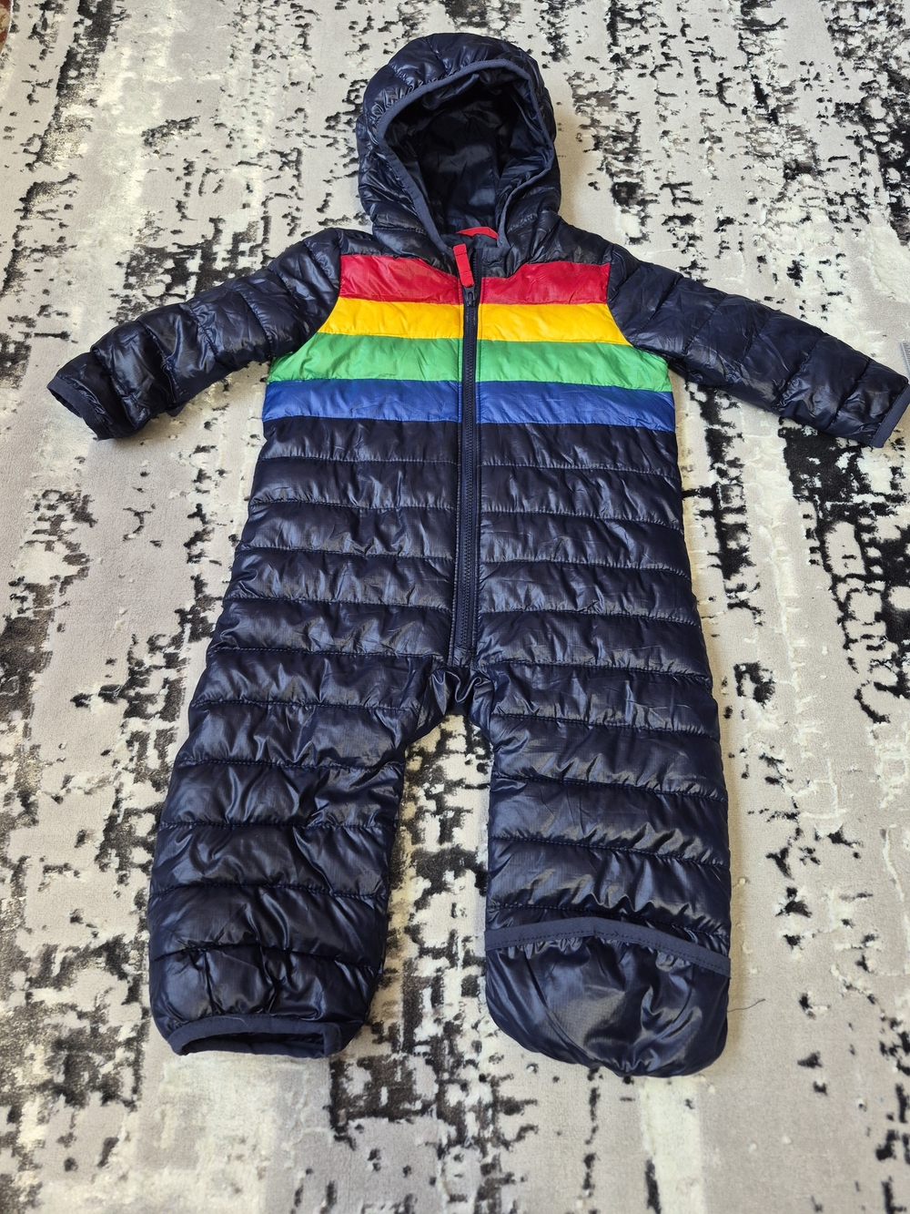Primary Baby Lightweight Puffer Suit snowsuit Navy / Bold Rainbow 0-6 m